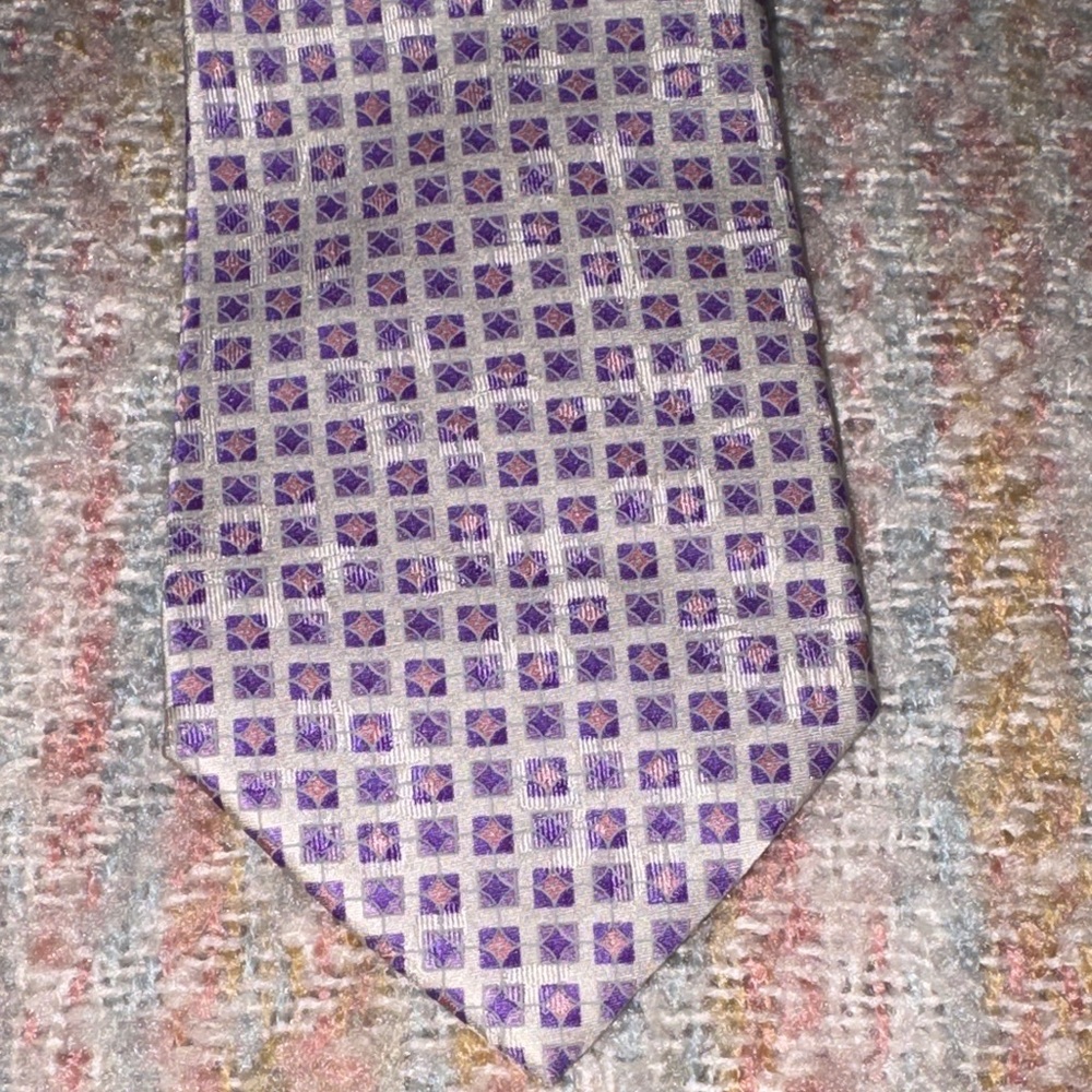 Geoffrey Beene Lavender, pink and Silver Checkered Tie